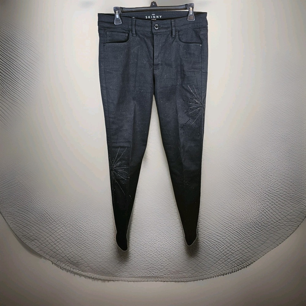 White House Black Market  Black Skinny Ankle Celestial Bling Star Jeans Size 10